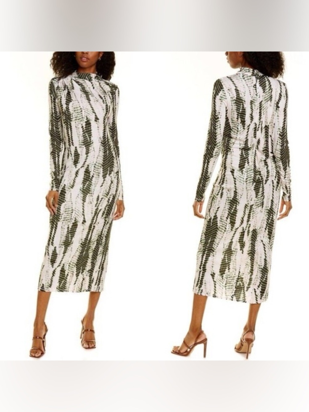 Ted Baker Olive Green & White Long-Sleeve Midi Dress
